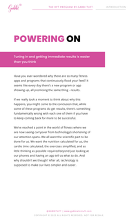 White page with pink and black text about a fitness app program by Gabby Tutt.