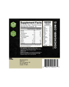 Supplement label with 'Coach Gabbi' branding on a white background