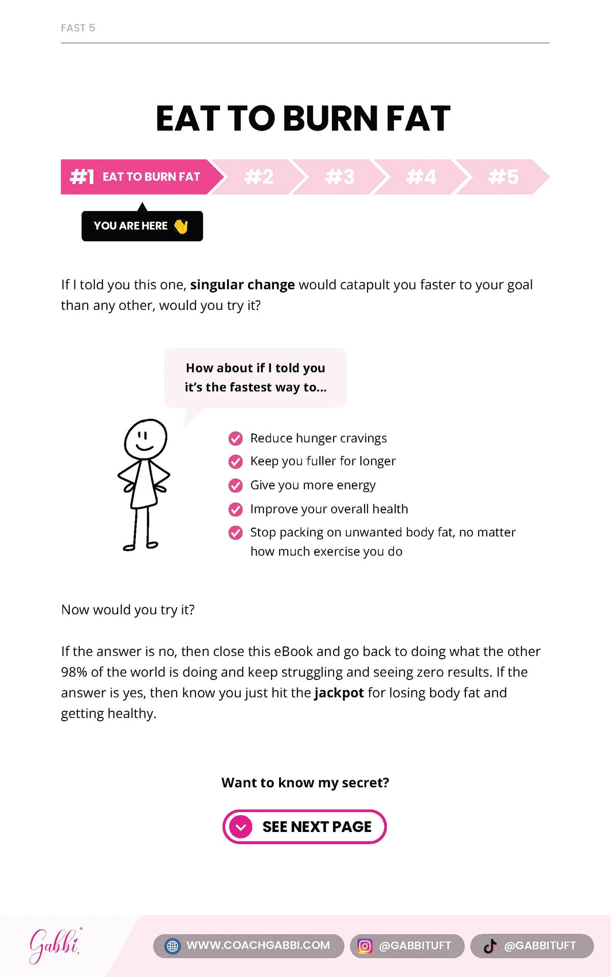 Page from a book or e-book titled 'Eat to Burn Fat' with text and graphics on a white background.