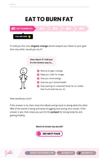 Page from a book or e-book titled 'Eat to Burn Fat' with text and graphics on a white background.
