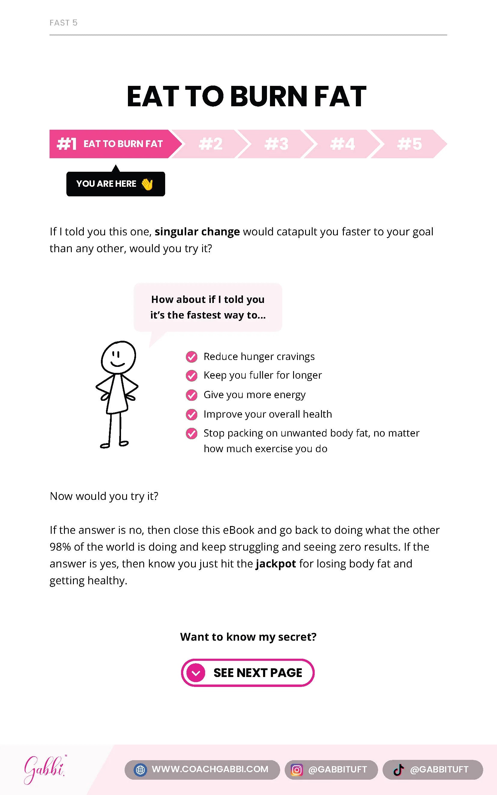 Page from a book or e-book titled 'Eat to Burn Fat' with text and graphics on a white background.