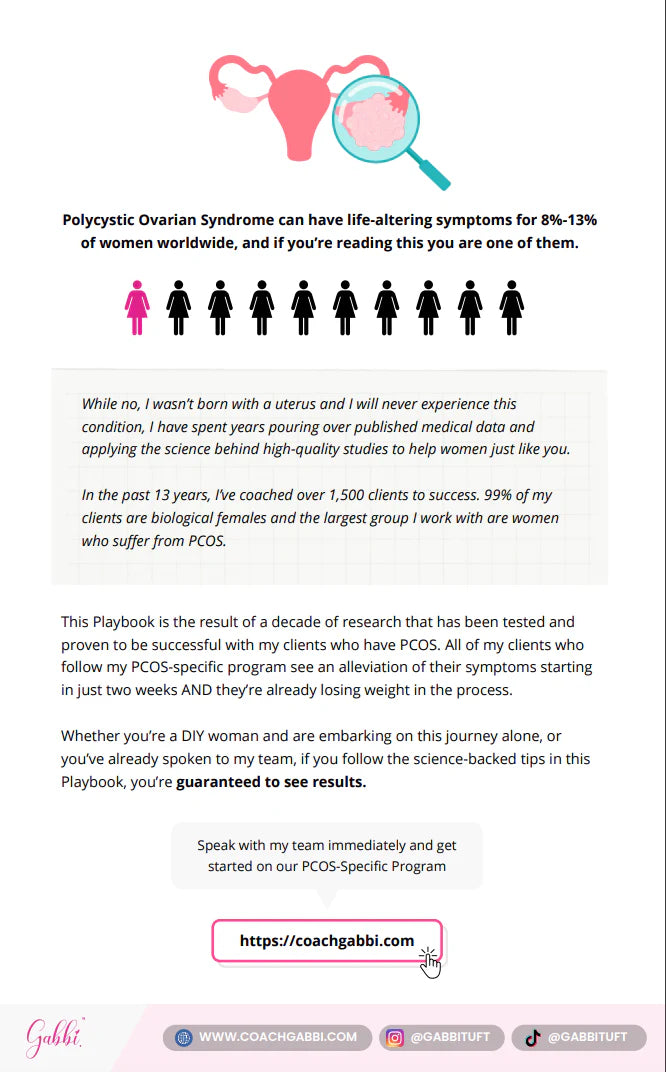 Playbook for managing Polycystic Ovarian Syndrome with text and graphics on a pink background