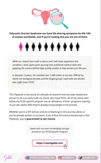 Playbook for managing Polycystic Ovarian Syndrome with text and graphics on a pink background
