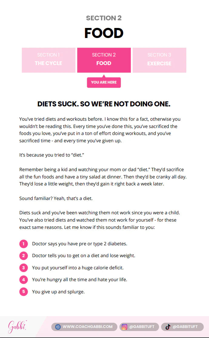 Page from a fitness or health guide with text about diets and exercise.