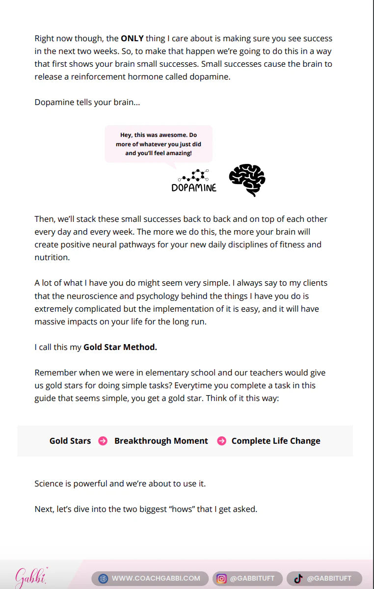 Text-based content with branding and motivational language on a white background