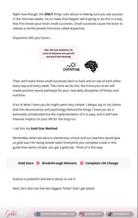 Text-based content with branding and motivational language on a white background