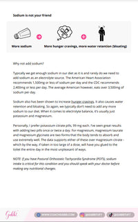 Educational flyer about sodium intake and its effects on hunger cravings and water retention.