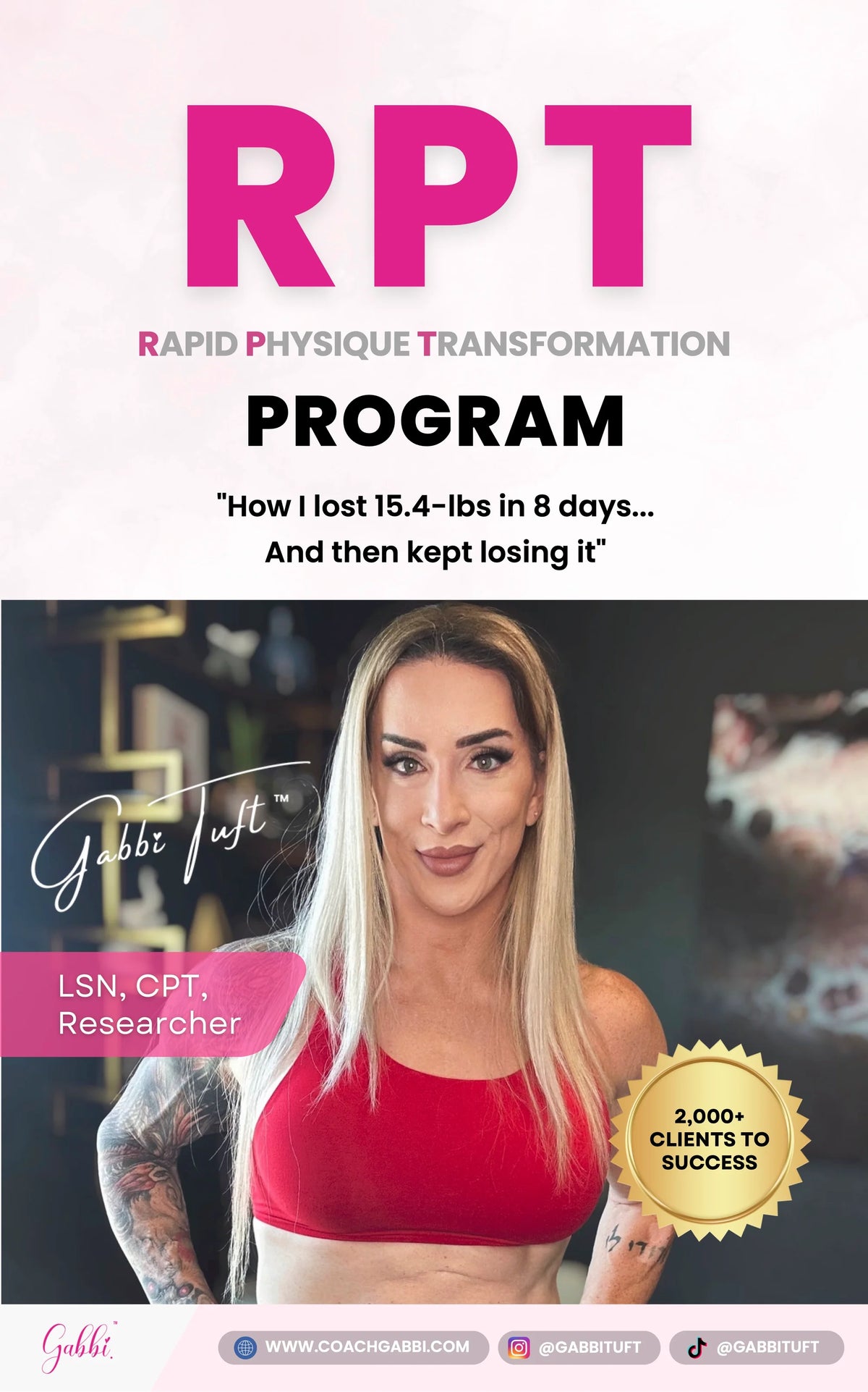 Advertisement for RPT Rapid Physique Transformation Program featuring a woman in athletic wear.