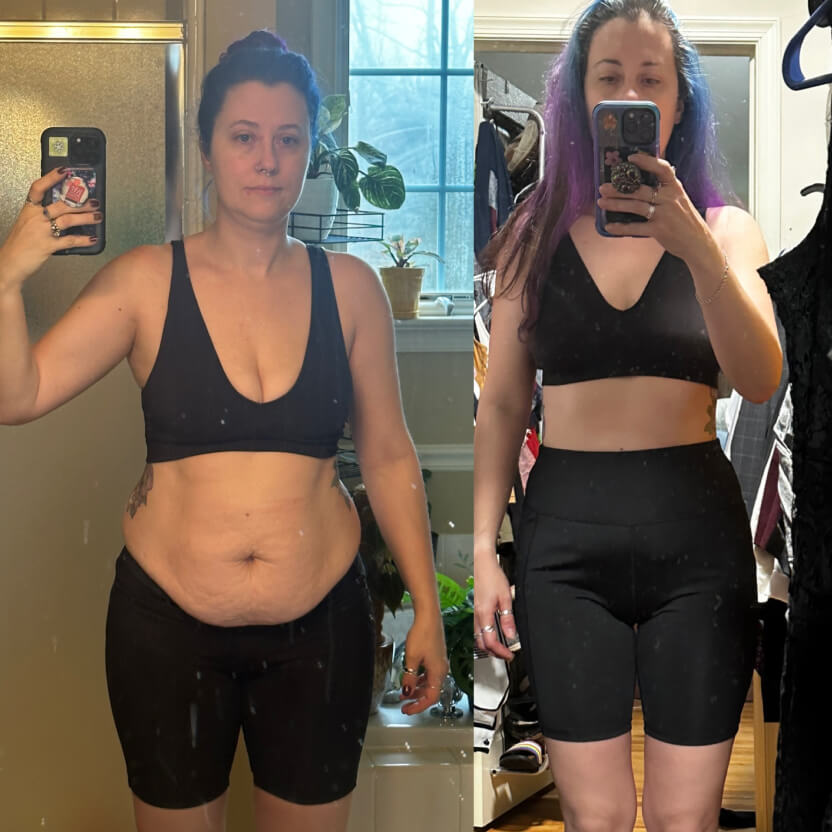 Before and after of a young lady after a fitness program