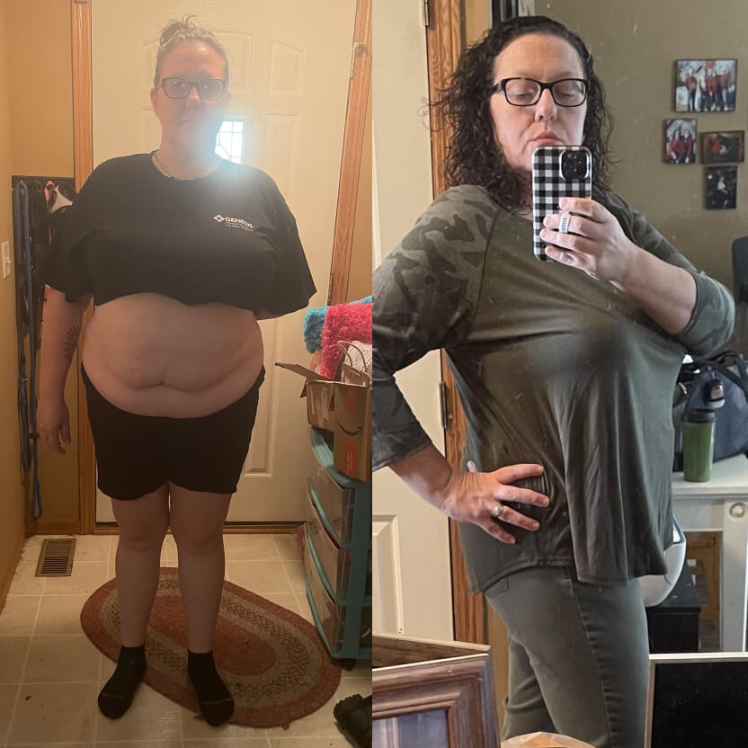 Before and after of a middle-aged woman after a fitness program