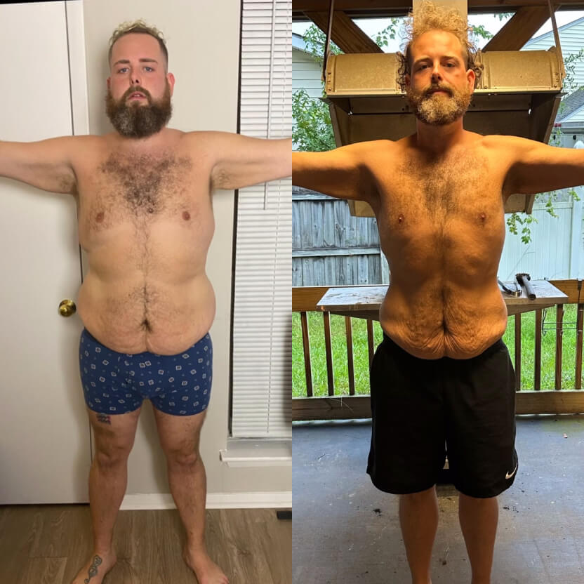Before and after of a middle-aged man after a fitness program